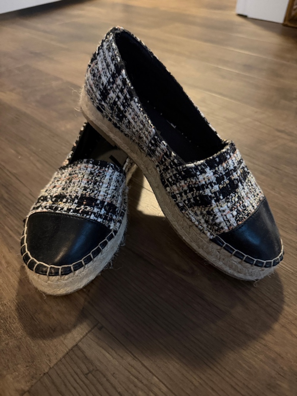 Women’s Tweed Espadrille Slip-Ons in Black